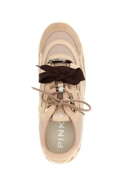 Pinko Yulia Leather And Mesh Sneakers With Two-tone Laces In Pink