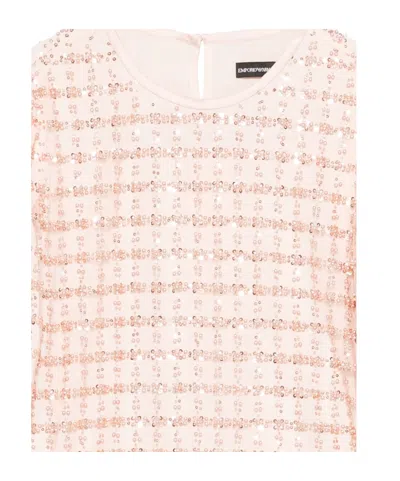 Emporio Armani Tulle Top With Sequin And Bead Embroidery In Pink