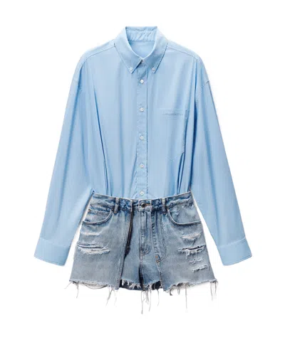 Alexander Wang Alexanderwang Mixed Media Romper Skort In Blue