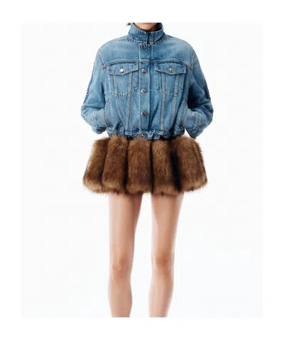 Alexander Wang Denim Track Jacket With Embossed Logo Panel In Blue