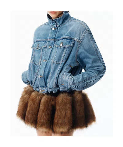 Alexander Wang Denim Track Jacket With Embossed Logo Panel In Blue