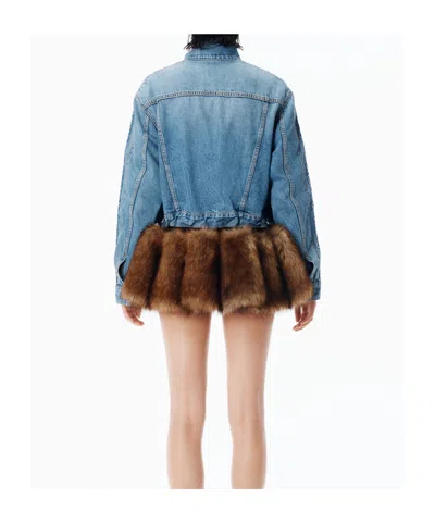 Alexander Wang Denim Track Jacket With Embossed Logo Panel In Blue