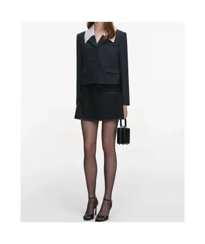 Self-portrait Grey Wool Collared Jacket Jackets Grey In Black