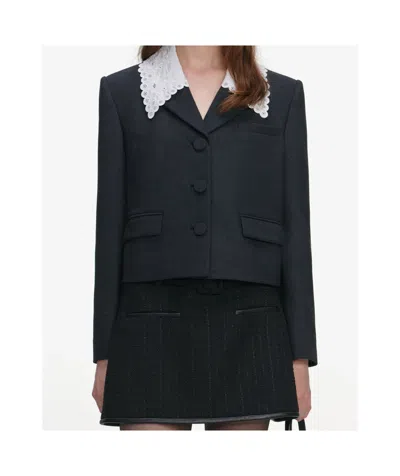 Self-portrait Grey Wool Collared Jacket Jackets Grey In Black