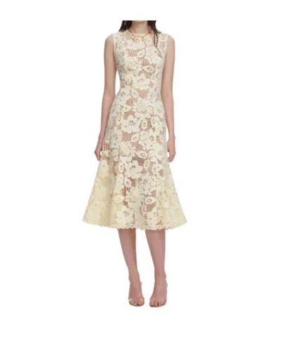 Self-portrait Midi Dress Yellow Crochet Lace With Yellow Cotton Lace For Women In White