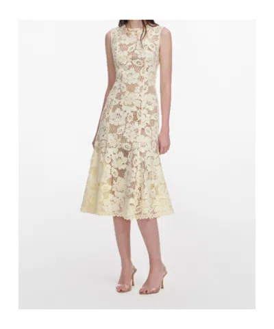 Self-portrait Midi Dress Yellow Crochet Lace With Yellow Cotton Lace For Women In White