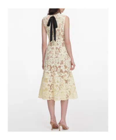 Self-portrait Midi Dress Yellow Crochet Lace With Yellow Cotton Lace For Women In White