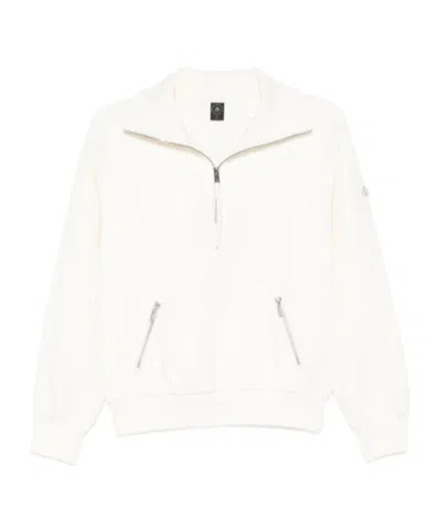 Moose Knuckles Mix Media Zip-front Sweatshirt In White