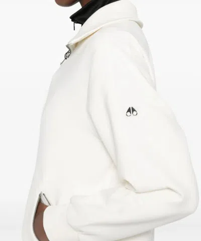 Moose Knuckles Mix Media Zip-front Sweatshirt In White