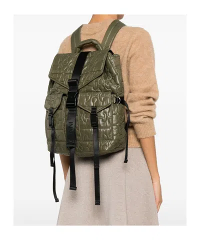 Ganni Nylon Backpack Quilt Pattern Top Handle In Green