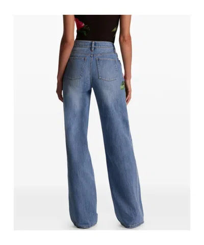 Alice And Olivia Chic High Rise Full Length Rose Print Jeans In Denver Bright Blue