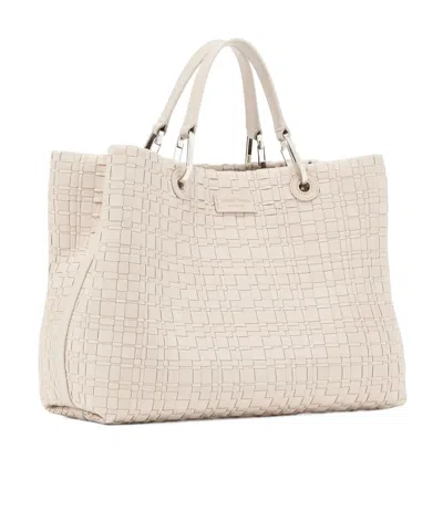 Emporio Armani Myea Medium Shopper Bag In Woven Nylon In Neutral