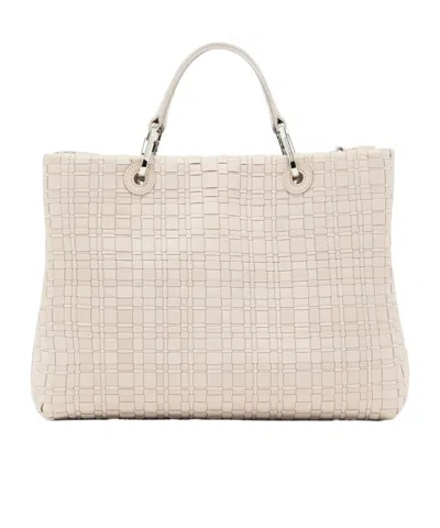 Emporio Armani Myea Medium Shopper Bag In Woven Nylon In Neutral