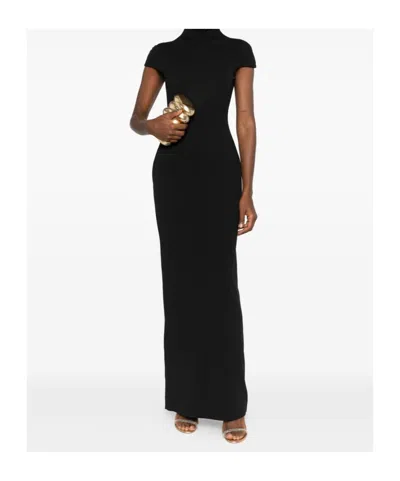 Solace London Maxi Dress High Neck Cap Sleeves Fitted In Black