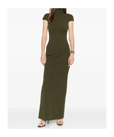 Solace London Maxi Dress Cap Sleeves High Neckline In Green