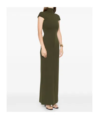 Solace London Maxi Dress Cap Sleeves High Neckline In Green