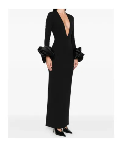 Solace London Valerie Maxi Dress Deep V Neckline In Black