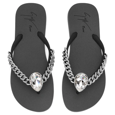 Shop Giuseppe Zanotti - Flip-flop With Chain And Maxi Crystal Miami Beach In Black