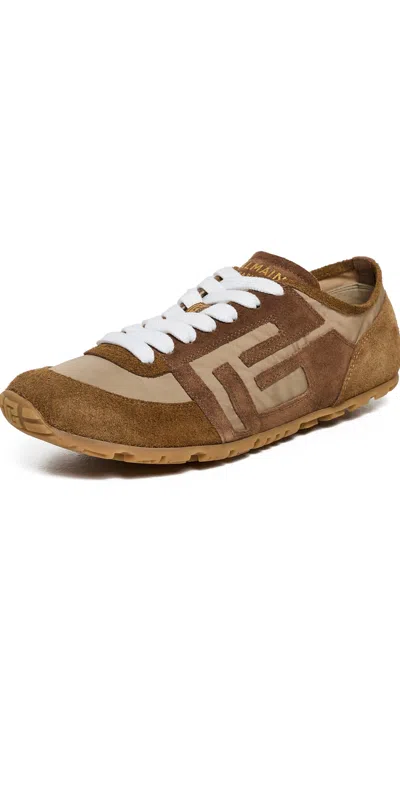 Balmain Beige Calf Leather Bos Taurus Athletic Sneakers In Brown