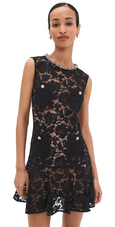 Self-portrait Lace Crystal Embellished Mini Dress In Black