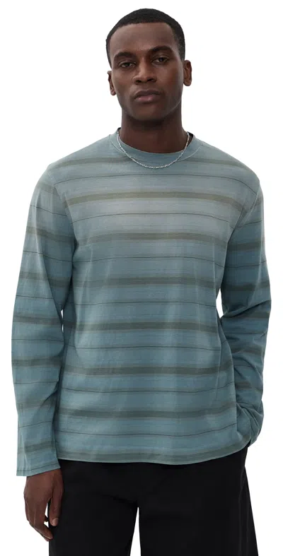 Our Legacy Mens Spray Fade Ghost Stripe Striped Boxy-fit Long-sleeve Cotton-shirt In Blue