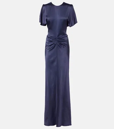 Victoria Beckham Womens Eclipse Isabella Ruched Satin Gown In Blue