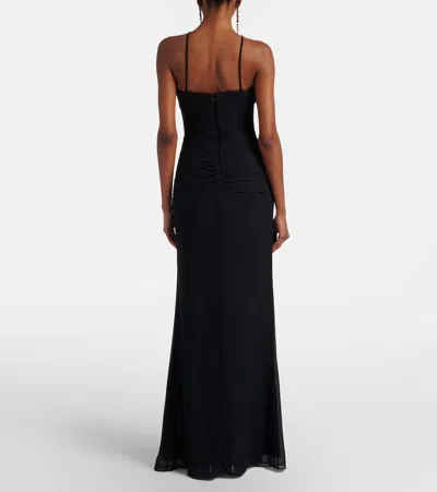 Rebecca Vallance Astros Draped Crystal-trim Halter Gown In Black
