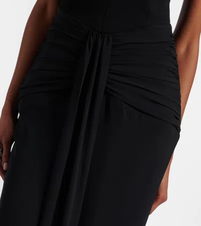 Rebecca Vallance Astros Draped Crystal-trim Halter Gown In Black