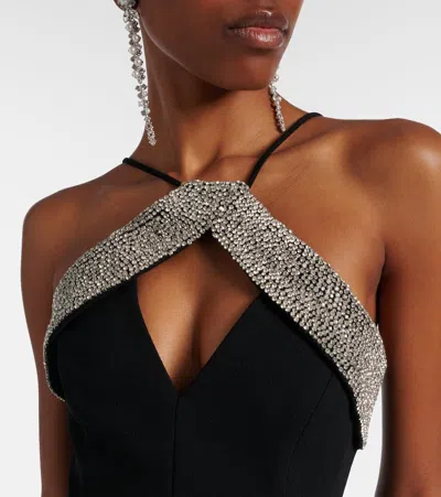 Rebecca Vallance Astros Draped Crystal-trim Halter Gown In Black
