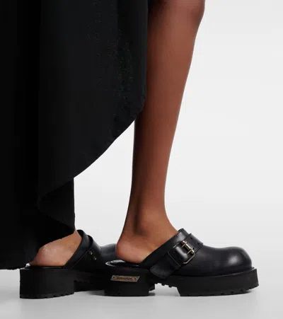 Balenciaga Venom Round Toe Leather Chunky Mules In Black