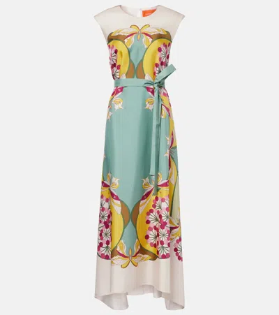 La Doublej San Carlo Belted Printed Silk Maxi Dress In Green