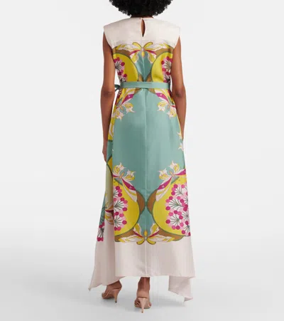 La Doublej San Carlo Belted Printed Silk Maxi Dress In Green