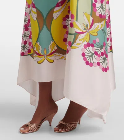 La Doublej San Carlo Belted Printed Silk Maxi Dress In Green