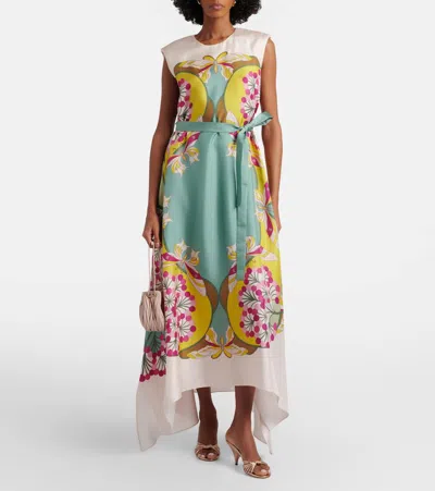 La Doublej San Carlo Belted Printed Silk Maxi Dress In Green