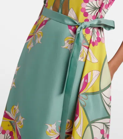 La Doublej San Carlo Belted Printed Silk Maxi Dress In Green