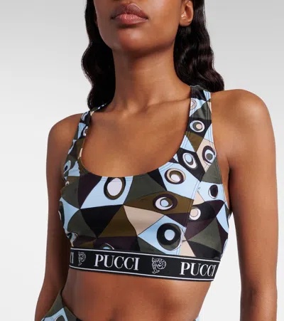 Pucci Logo-band Printed Performance Bra In Multi