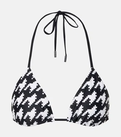 Perfect Moment Houndstooth-pattern Bikini Top In Black
