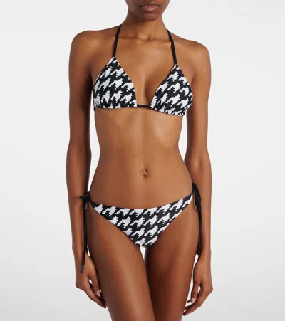 Perfect Moment Houndstooth-pattern Bikini Top In Black