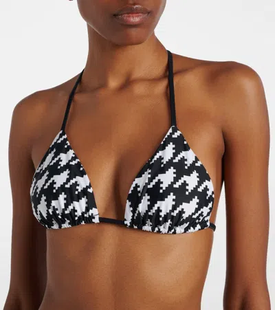 Perfect Moment Houndstooth-pattern Bikini Top In Black