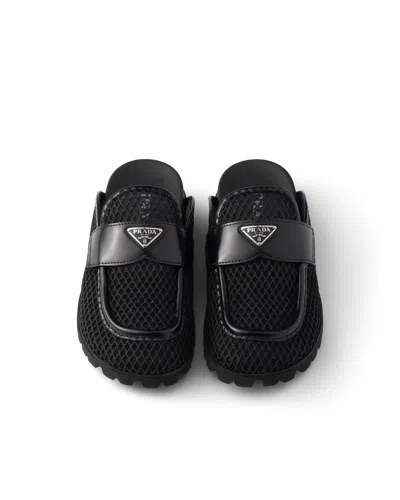 Prada Triangle Logo Mules In Black
