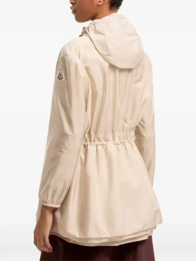 Moncler Weteau Ruched-trim Hooded Mid-length Jacket In Neutral