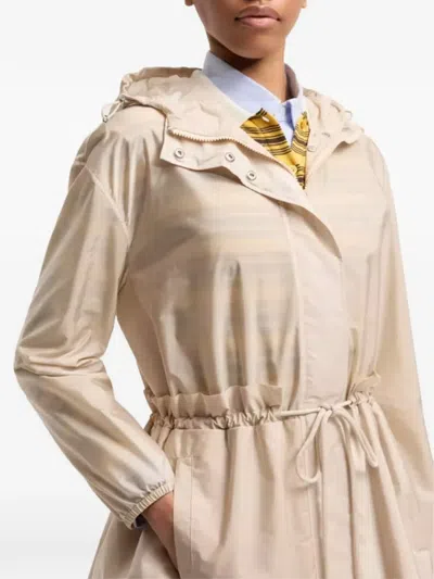 Moncler Weteau Ruched-trim Hooded Mid-length Jacket In Neutral