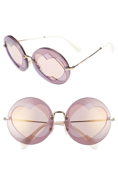 Miu Miu 62mm Mirrored Round Heart Sunglasses In Lilac Mix