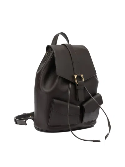 Ferragamo Leather Backpack Adjustable Straps Front Pockets In Black
