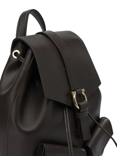 Ferragamo Leather Backpack Adjustable Straps Front Pockets In Black