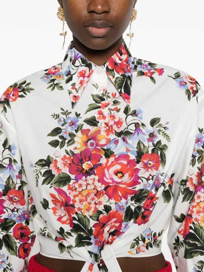 Dolce & Gabbana Cotton Shirt With A Bouquet Of Flowers Print Shirts White In Multi