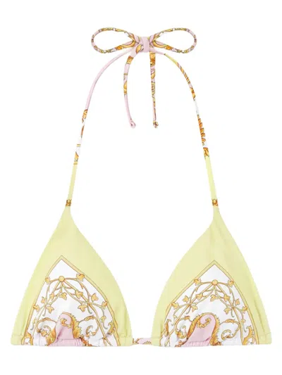 Versace Barocco Triangle Bikini Top Adjustable Straps In Yellow