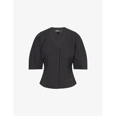 Theory Women's Good Linen Round-sleeve Button-up Top In Black
