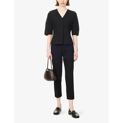 Theory Women's Good Linen Round-sleeve Button-up Top In Black