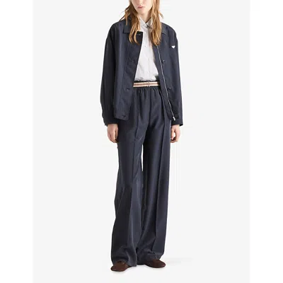 Prada Collared Jacket Long Sleeves Elasticated Hem In Blue